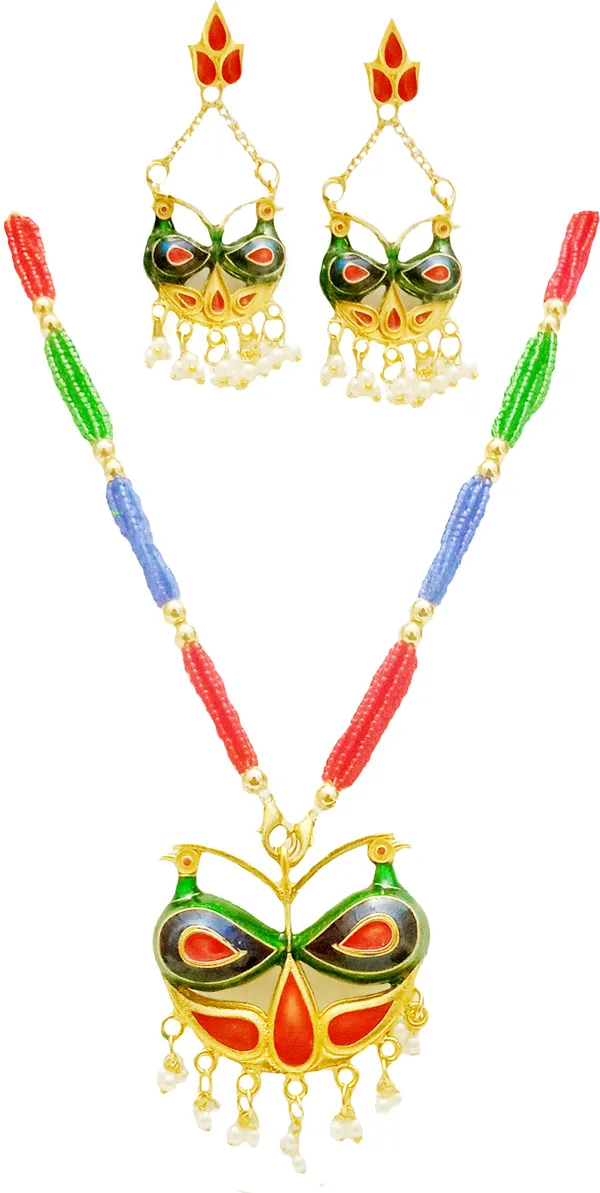 Assamese_Traditional_Gold_Plated_Multicolour_Mayur_Design_Tassel_Jewellery_Set_For_Women